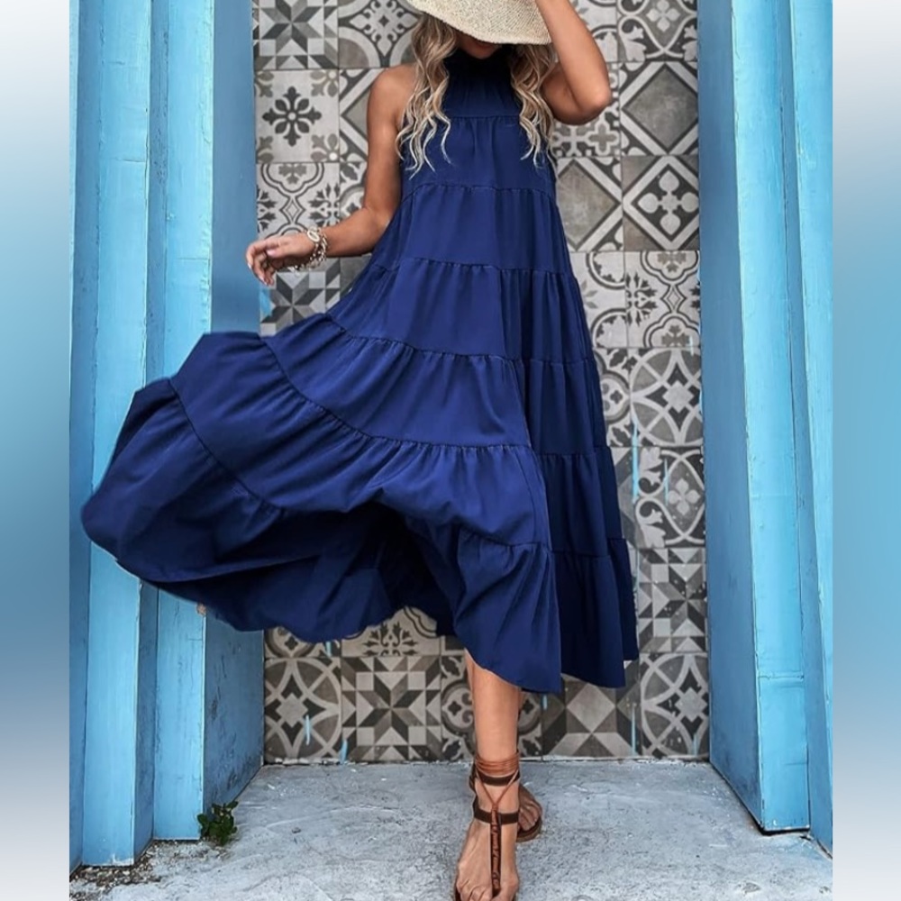 tiered maxi dress navy blue size L